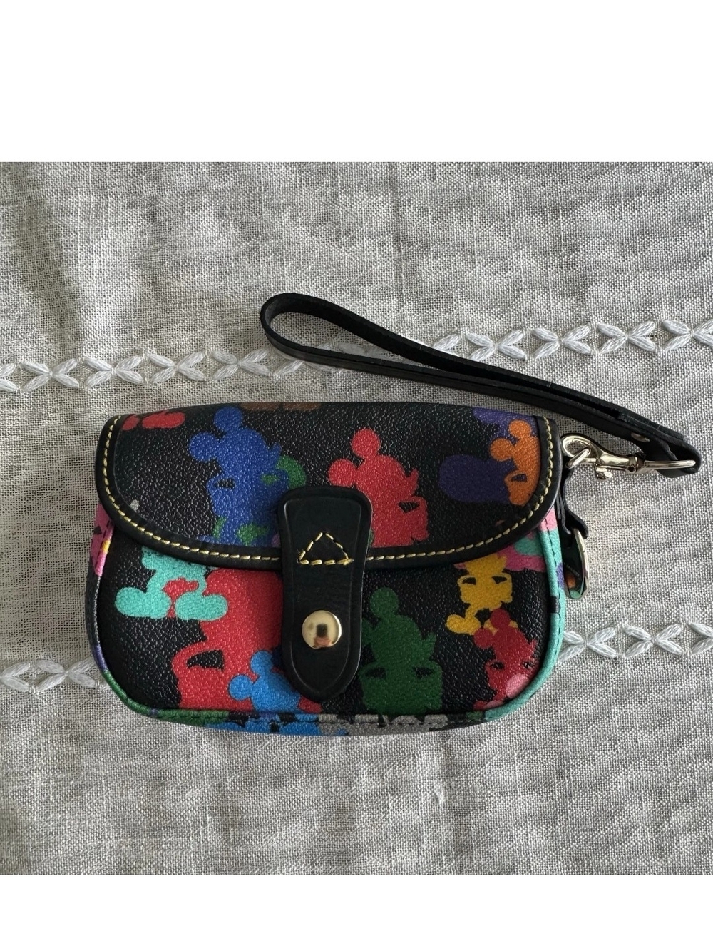 Dooney & Bourke Black Wristlet Pouch with Multicolor Character Print